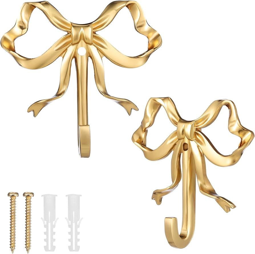Gadpiparty 2Pcs Bow Hook Decorative Wall Hooks Bowknot Coat Hook Gold Towel Robe Hook Hanging Bra... | Amazon (US)