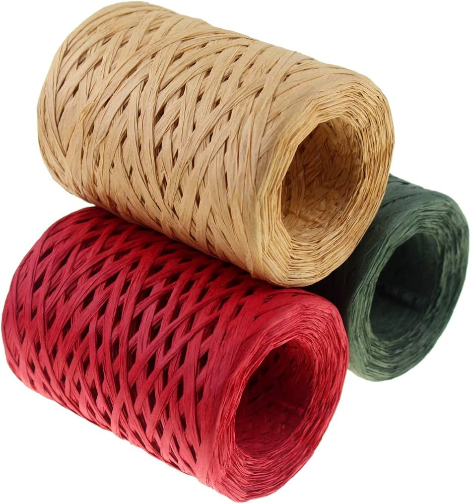 CREATRILL Raffia Ribbon Red Green Natural 3 Rolls 1080 Feet, 360 Feet Each Roll, Paper Twine Wrap... | Amazon (US)