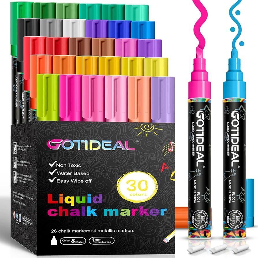 GOTIDEAL Chalk Markers, 30 Colors Liquid Chalk Markers for Blackboard Chalkboard Calendar Glass N... | Amazon (US)