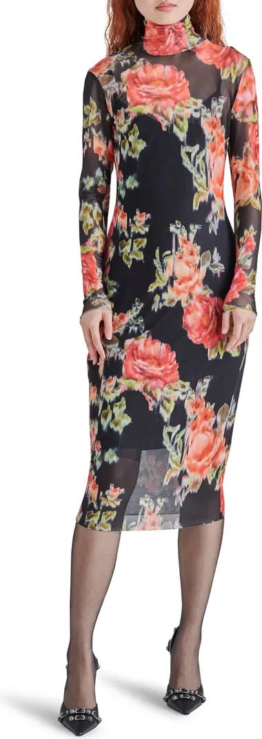 Steve Madden Vivienne Floral Long Sleeve Turtleneck Mesh Midi Dress | Nordstrom | Nordstrom
