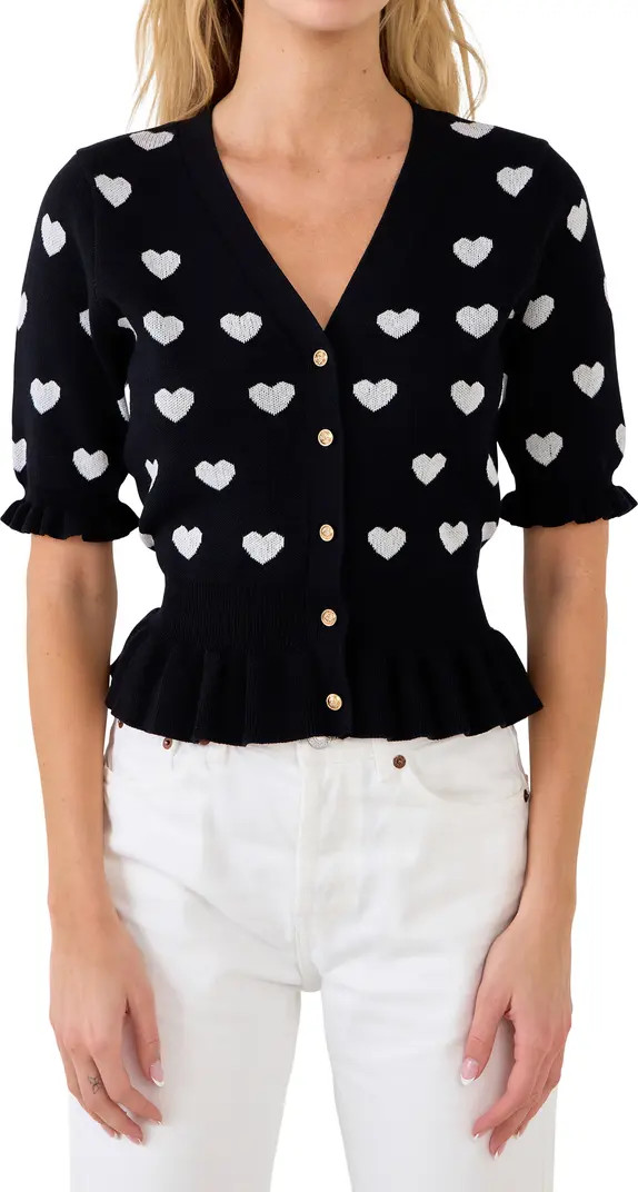 English Factory Puff Sleeve Heart Cardigan | Nordstrom | Nordstrom