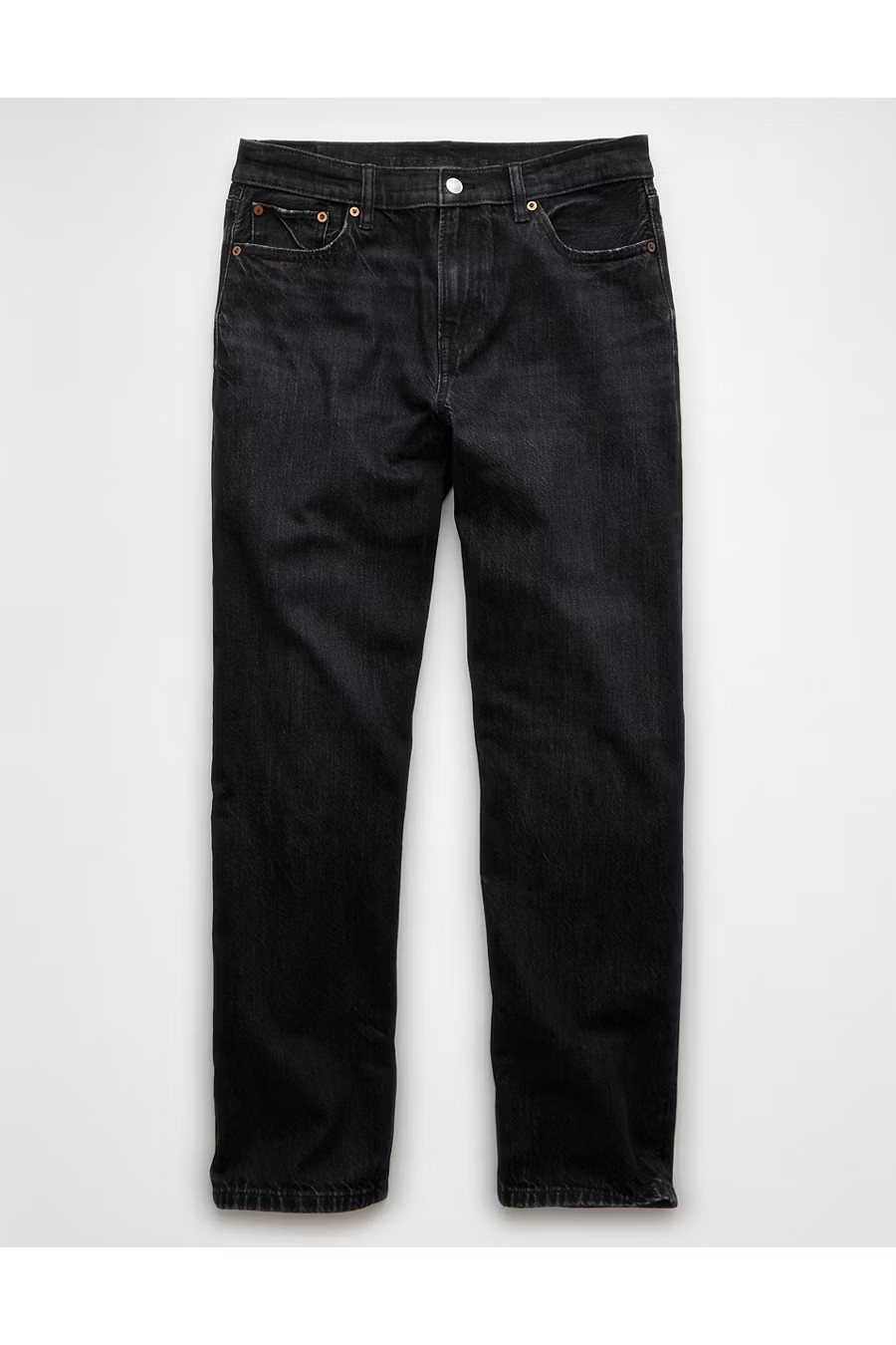 AE Strigid Low-Rise Baggy Straight Jean Women's Black Blaze 20 Regular | American Eagle Outfitters (US & CA)