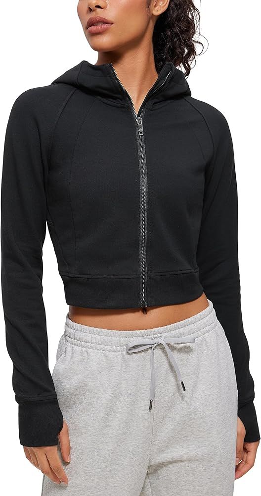 CRZ YOGA Womens Fleece Zip Up Cropped Hoodie Workout Jacket Athletic Casual Long Sleeve Sweatshir... | Amazon (US)