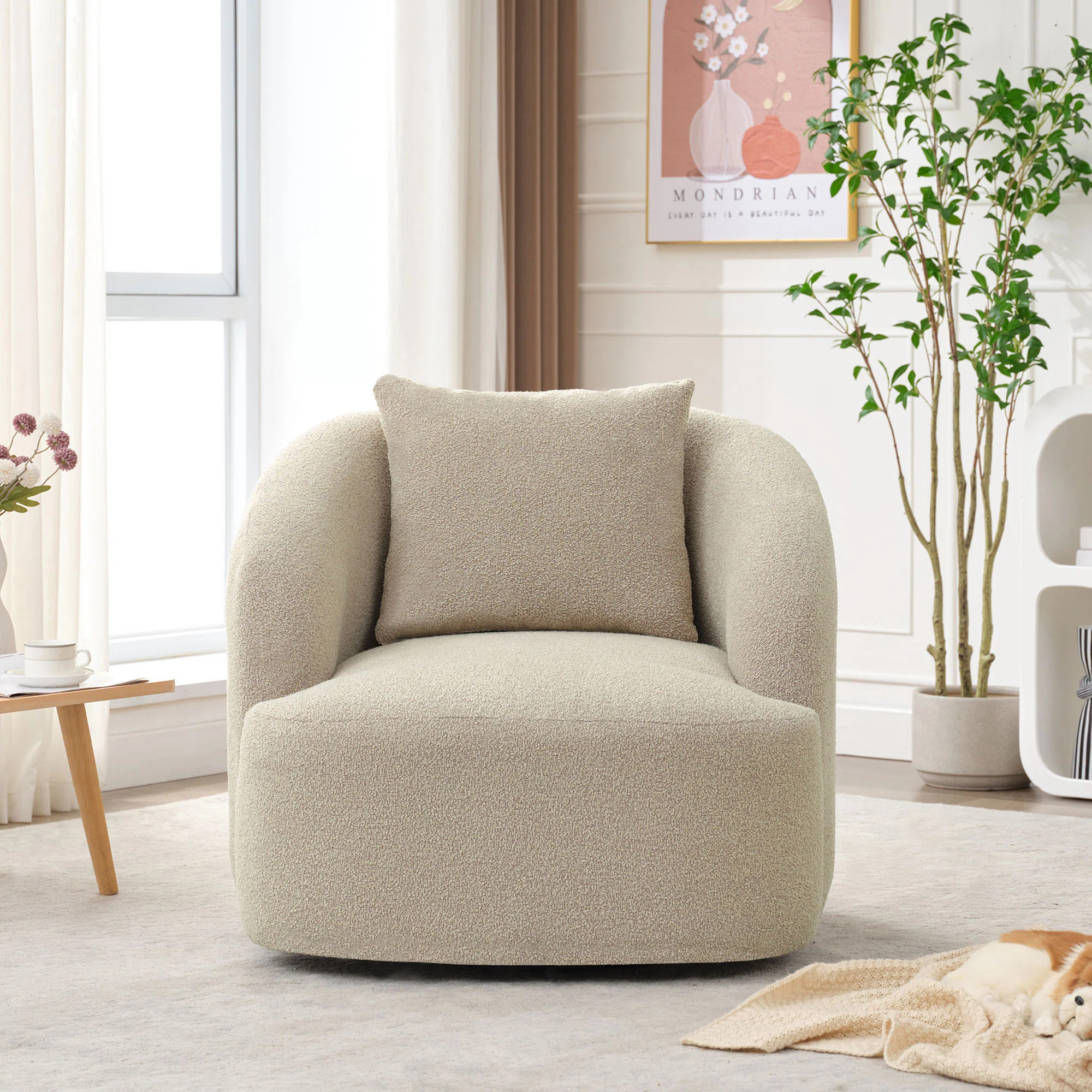 Loujean 34.2'' Wide Boucle Upholstered Swivel Armchair | Wayfair North America