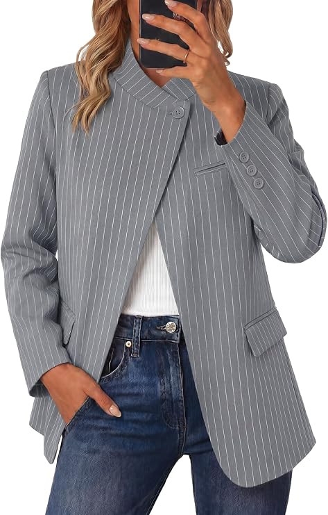 Cicy Bell Women Plaid Blazer Business Stand Collar Open Front Suit Jacket | One Button, Casual Tr... | Amazon (US)