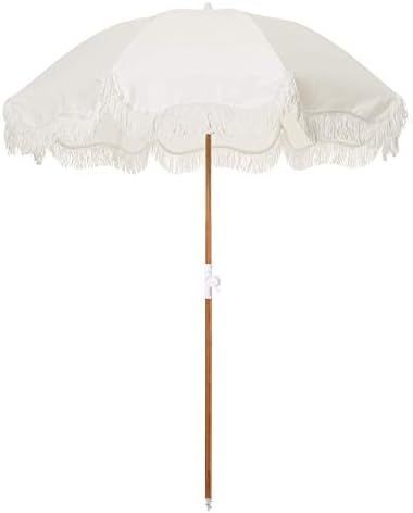 Amazon.com : Business & Pleasure Co. Holiday Umbrella - White Boho Beach Umbrella with Fringe - U... | Amazon (US)