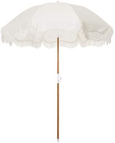 Amazon.com : Business & Pleasure Co. Holiday Umbrella - White Boho Beach Umbrella with Fringe - U... | Amazon (US)