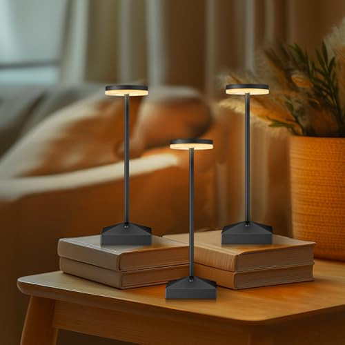 FUNTAPHANTA 3 Pack 7.67in Black Small Cordless Table Lamps Rechargeable, Battery Operated Mini Lamp, Small Lamp Touch Portable Table Lights, LED Night Light for Bedside/Dining/Bar/Outdoor (Black-C) | Amazon (US)