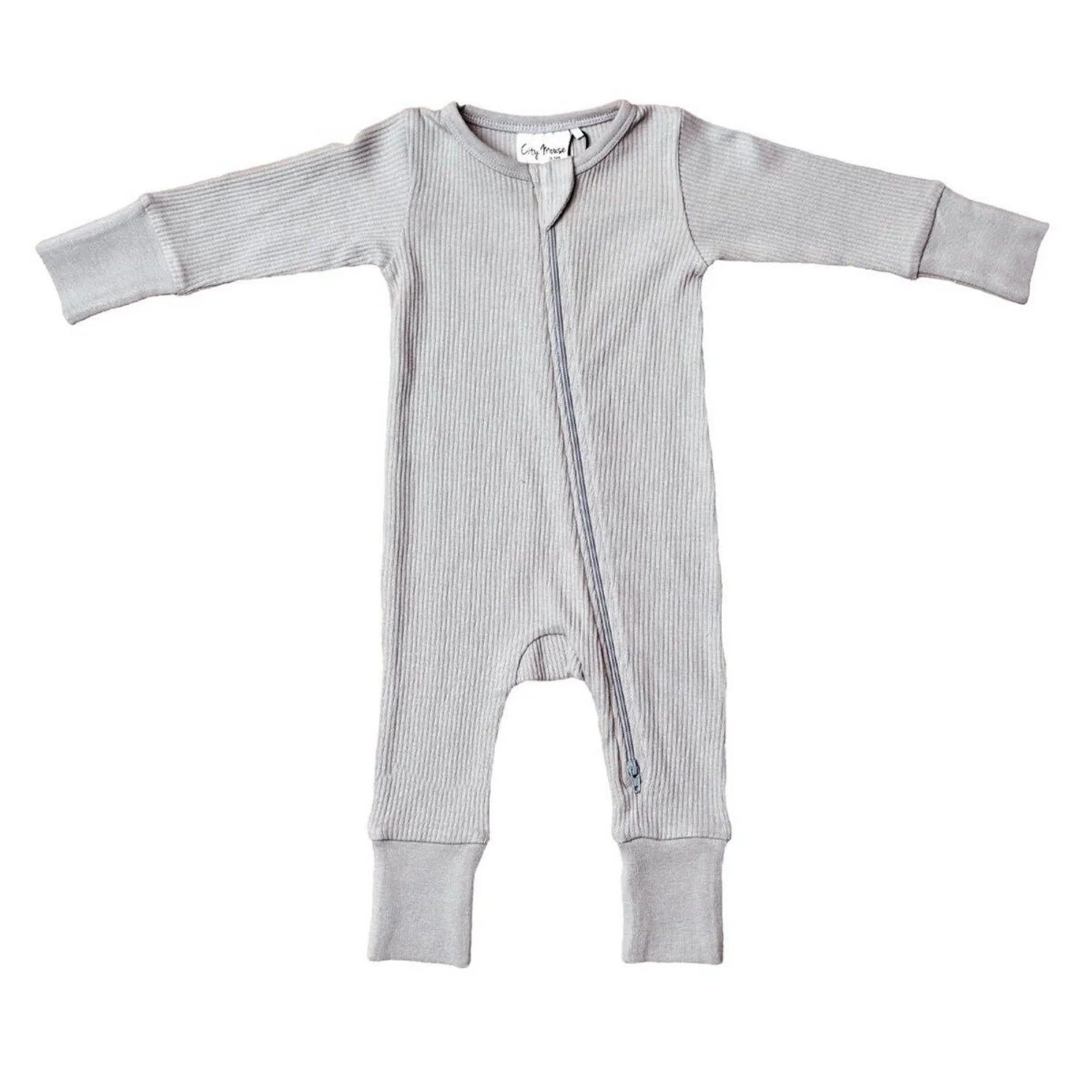 Organic Cotton Rib Modal Zip Romper, Silver | SpearmintLOVE