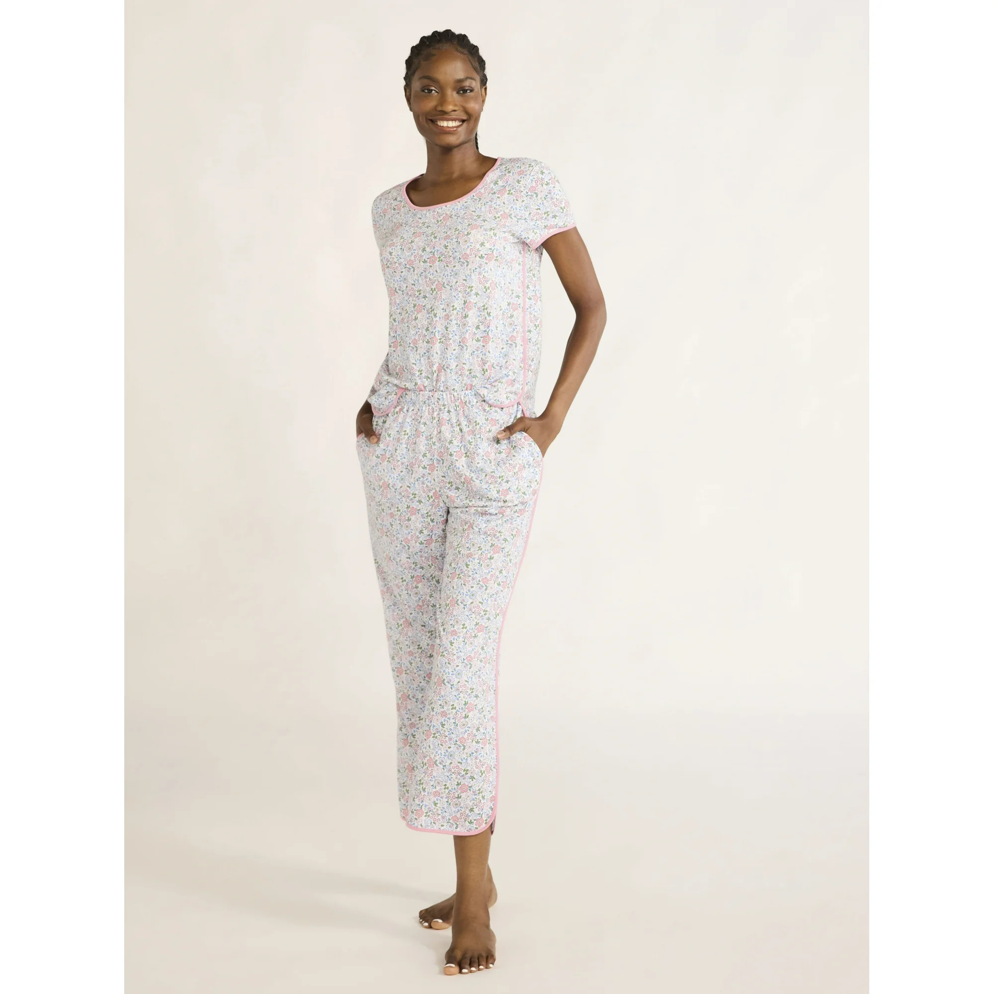 Joyspun Women's Sleep Tee and Pants Pajama Set, 2-Piece, Sizes XS-3X | Walmart (US)