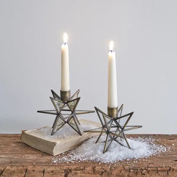 Moravian Star Taper Candle Holder - Box of 2 - 5.5" Dia. x 4" H - Bed Bath & Beyond - 37837688 | Bed Bath & Beyond
