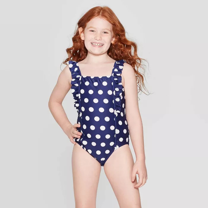 Girls' Polka Dot Ruffle One Piece Swimsuit - Cat & Jack™  Navy | Target