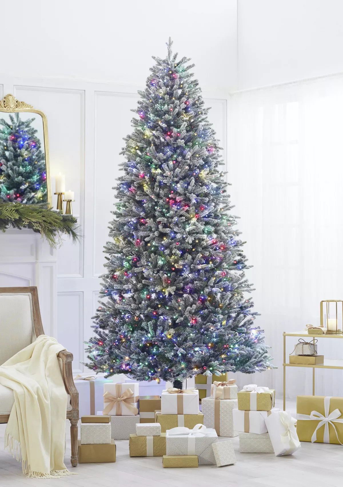 9' Pre Lit LED 4 Color Flocked Christmas Tree | Belk