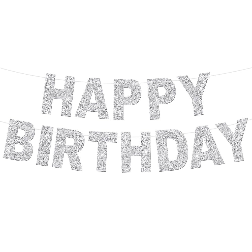 Glitter Silver Happy Birthday Banner Letters Sign Birthday Garland Wall Door Banners Flag for Wom... | Amazon (US)