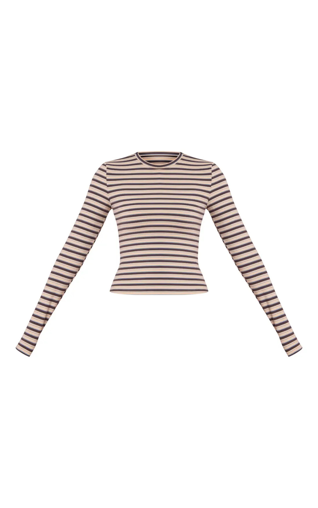 Brown Striped Soft Fleece Long Sleeve Top | PrettyLittleThing UK