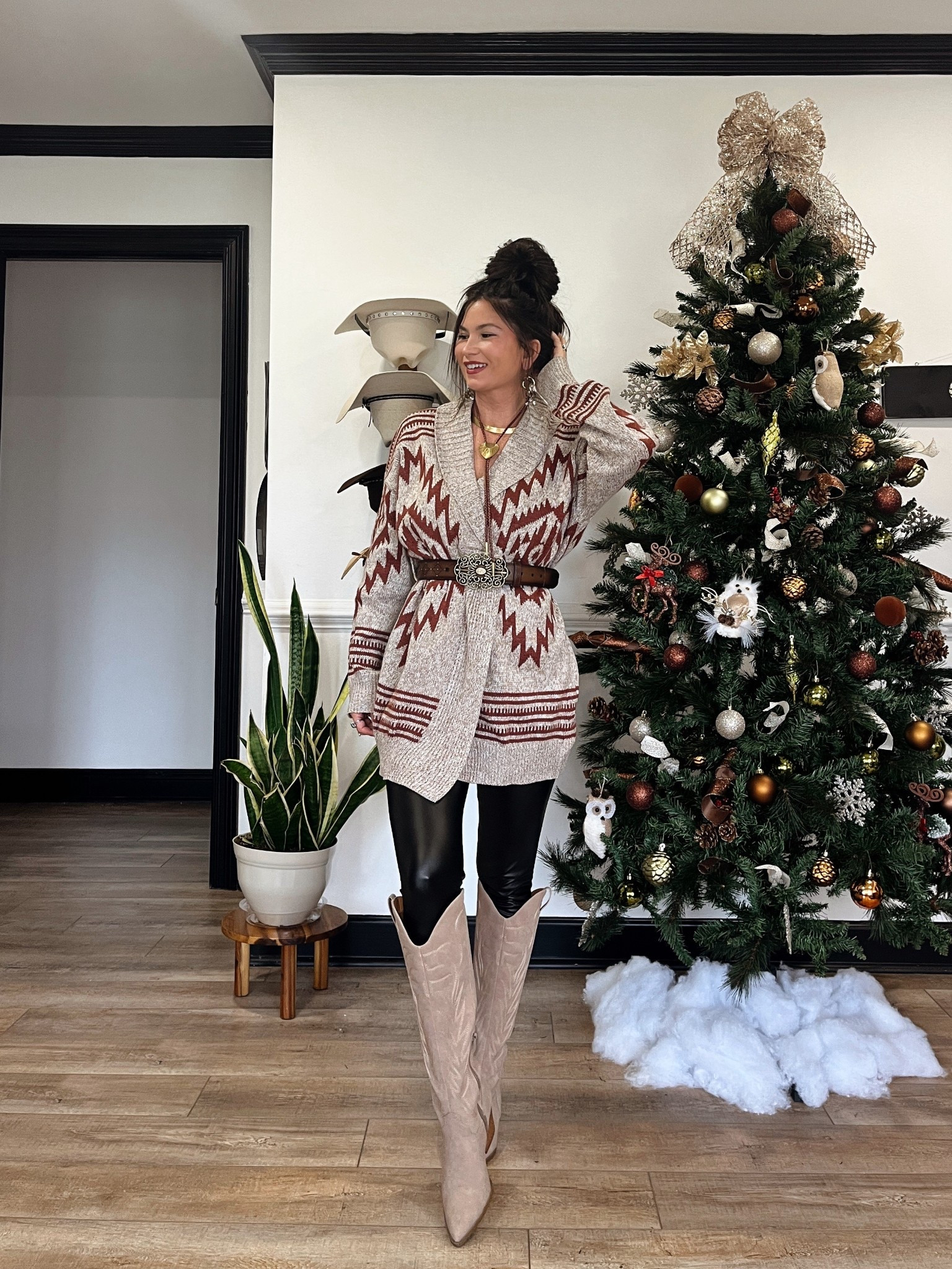 I added my own belt to this wrap cardigan, but it comes with a material belt as well! Loving the taupe in brick red colors in it! Wearing small

#LTKootd #LTKHoliday #LTKPetite