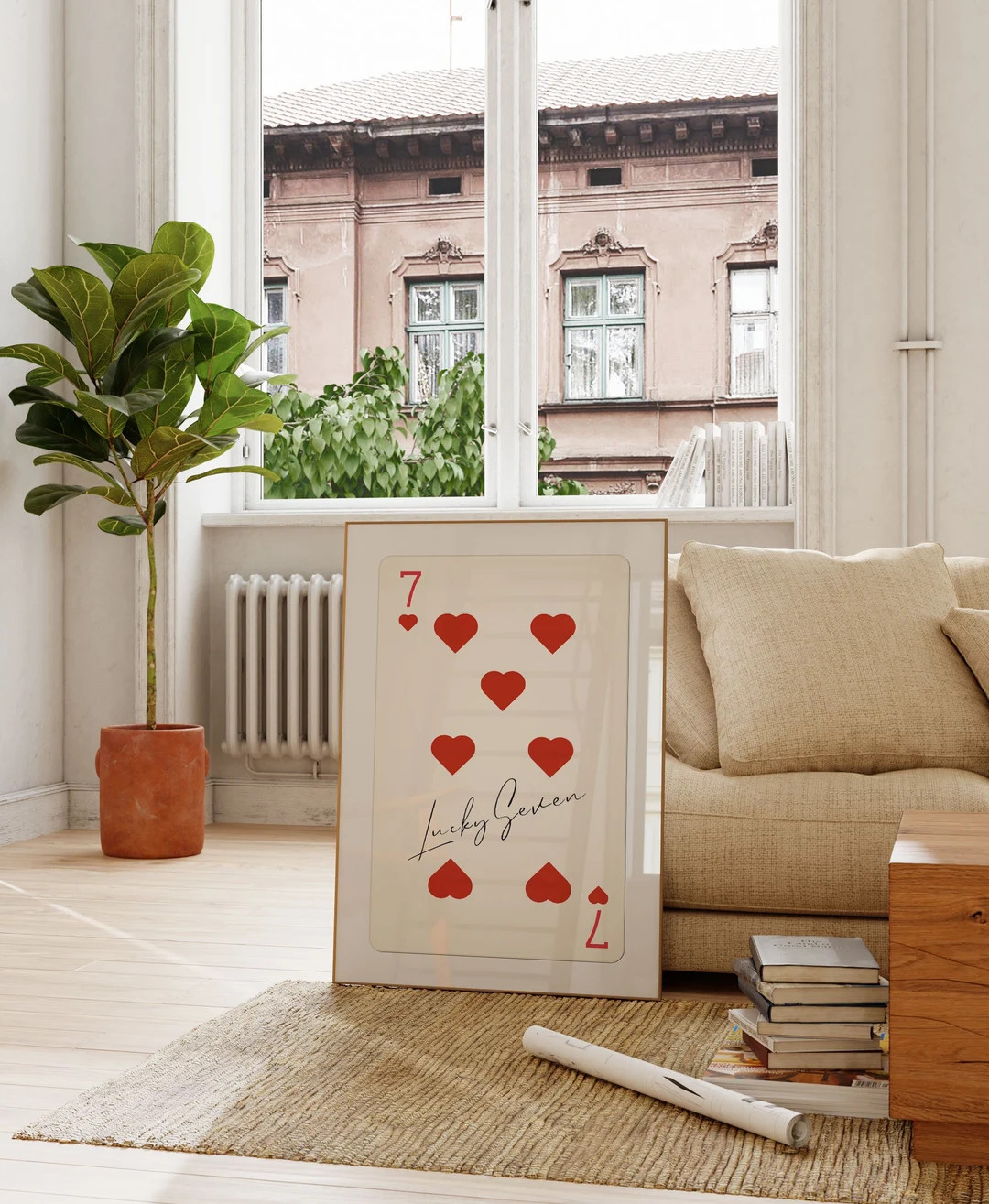 Seven of Hearts Print Modern Lucky Card Wall Decor Minimalist Playing Cards Poster Eclectic Girly... | Etsy (US)