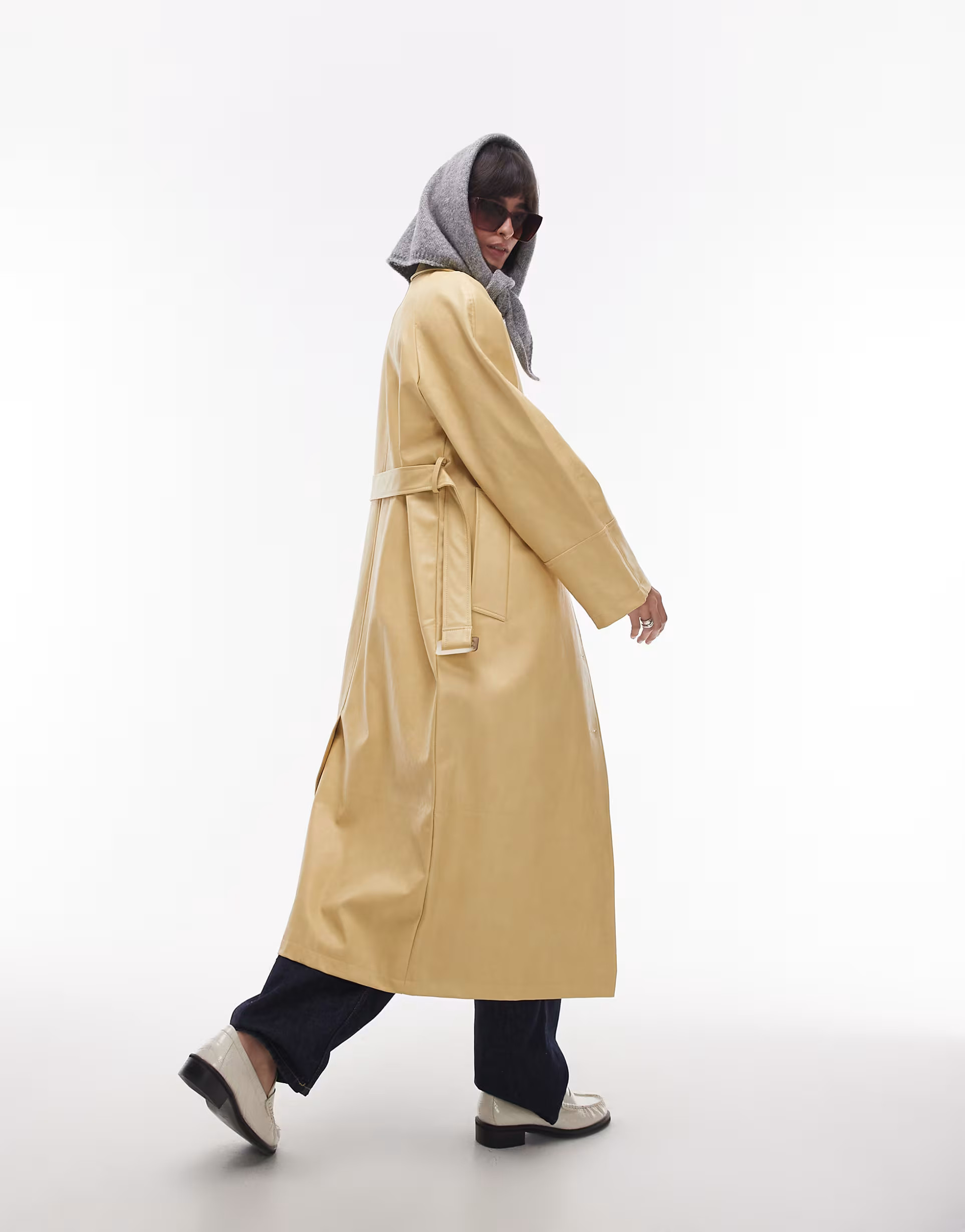 Topshop long oversized faux leather trench coat in buttermilk | ASOS | ASOS (Global)