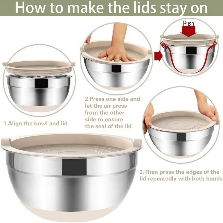 Mixing Bowls with Airtight Lids, 6 piece Stainless Steel Metal Nesting Storage Bowls, Non-Slip Bo... | Walmart (US)
