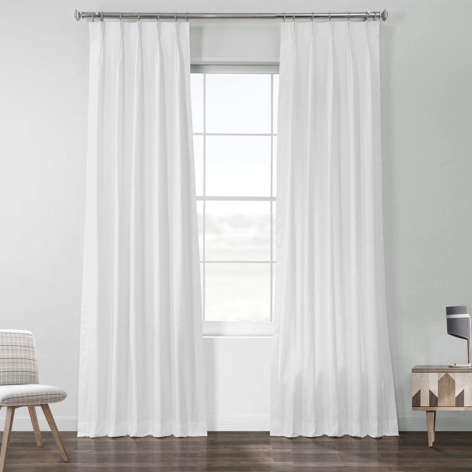 Whisper White French Pleat Solid Cotton Curtain | Half Price Drapes