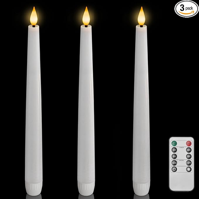 Homemory 3 Pcs Waxy Flameless Taper Candles with Remote, Led Flameless Candlesticks Classic Tall ... | Amazon (US)