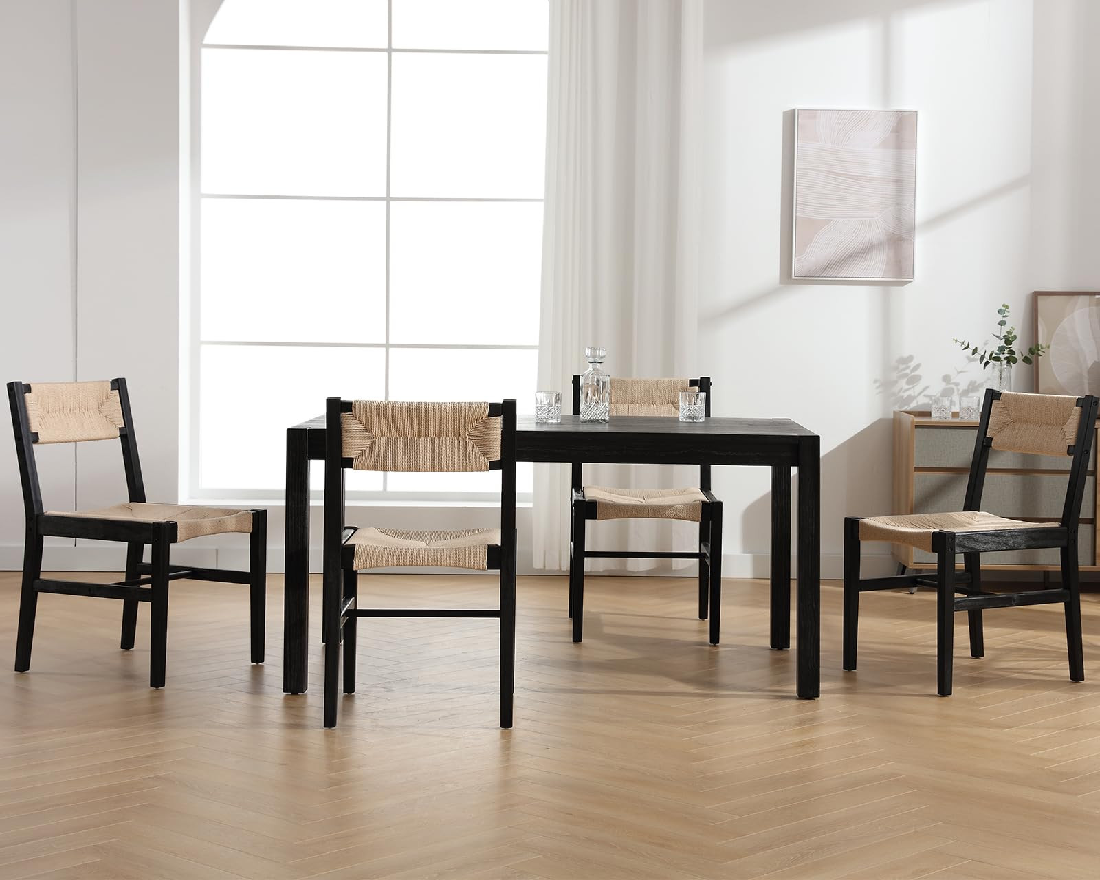 Coastal Dining Chairs Set of 4, Wood Rattan Dining Room Chairs with Wicker Seagrass Backrest and ... | Amazon (US)