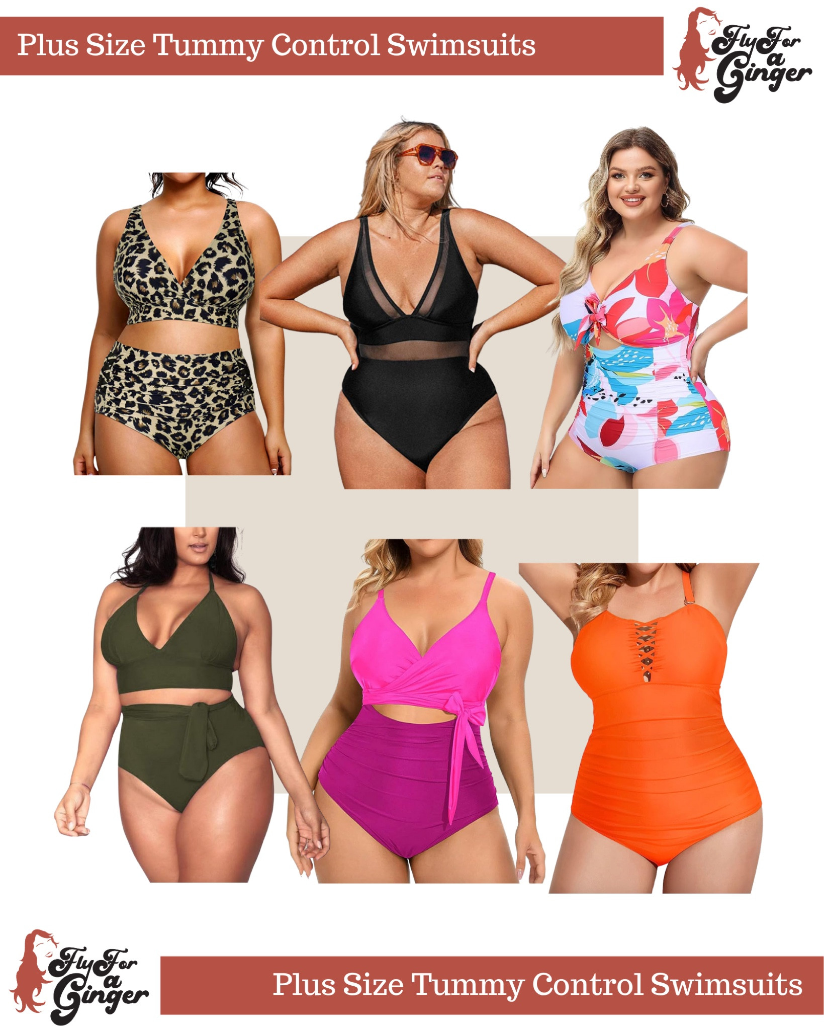 Women's Plus Size High Waisted Tummy Control Swimwear Swimsuit