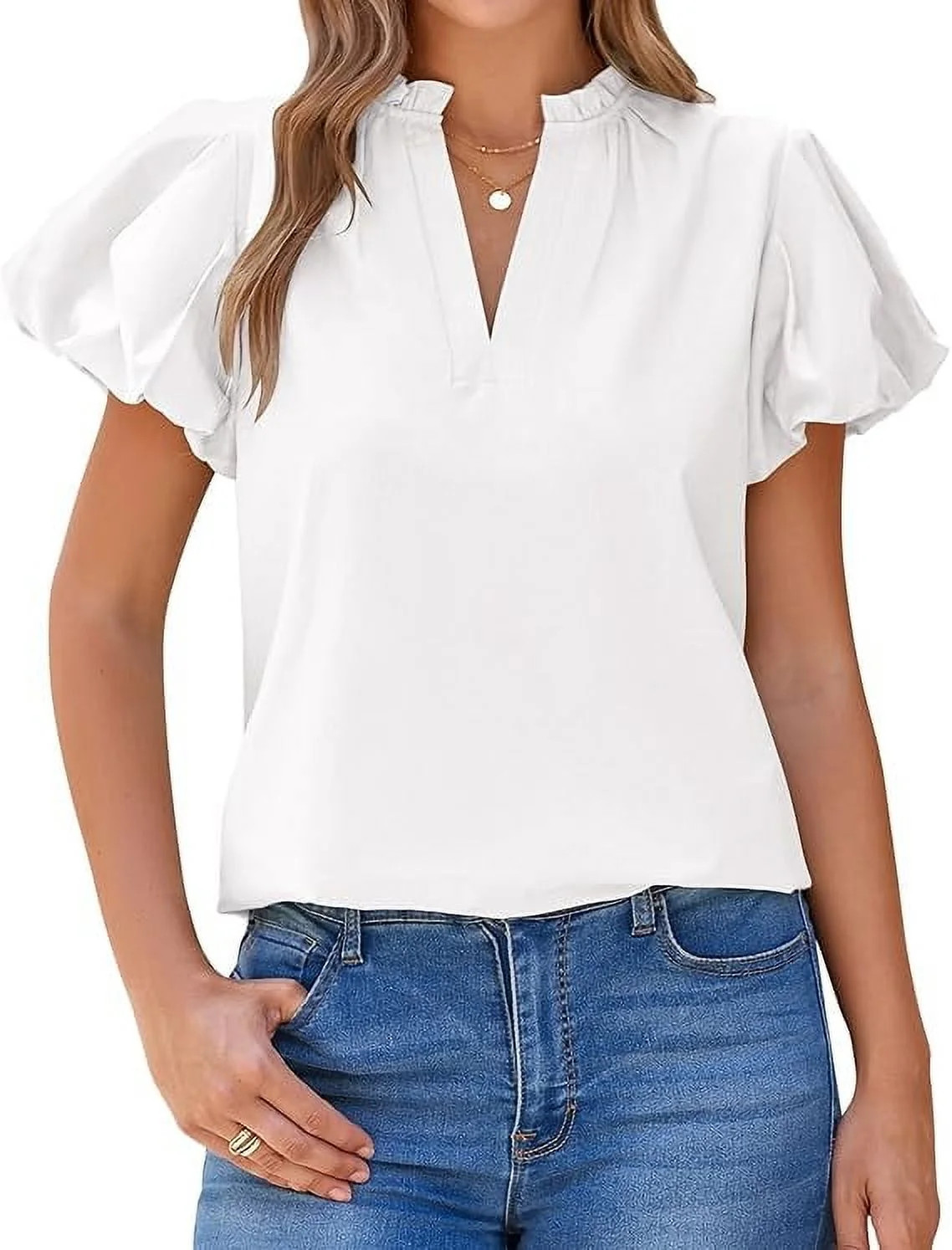 PRETTYGARDEN Womens Spring Summer Tops Dressy Casual Trendy V Neck Puff Short Sleeve Cute Shirts ... | Walmart (US)