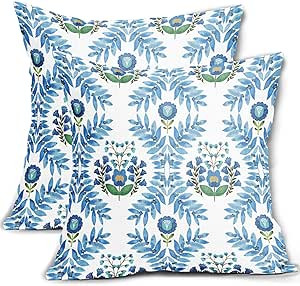 Chinoiserie Pillow Covers 18x18 Inch Set of 2 Watercolor Blue Floral Leaves Decorative Throw Pill... | Amazon (US)