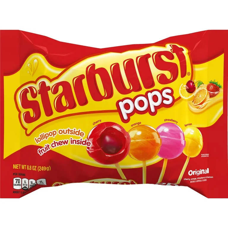 Starburst Pops 8.8 oz. Lay Down Bag Candy, Lollipop Outside Fruit Chew Inside | Walmart (US)