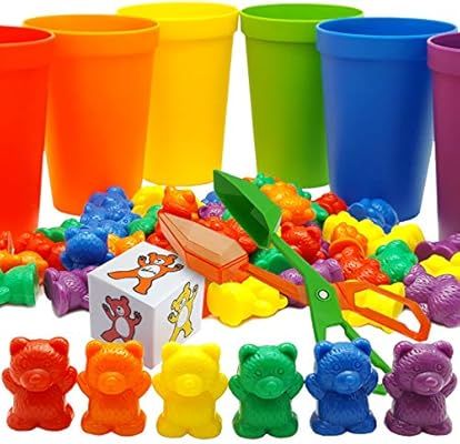 Skoolzy Rainbow Counting Bears with Matching Sorting Cups, Bear Counters and Dice Math Toddler Ga... | Amazon (US)