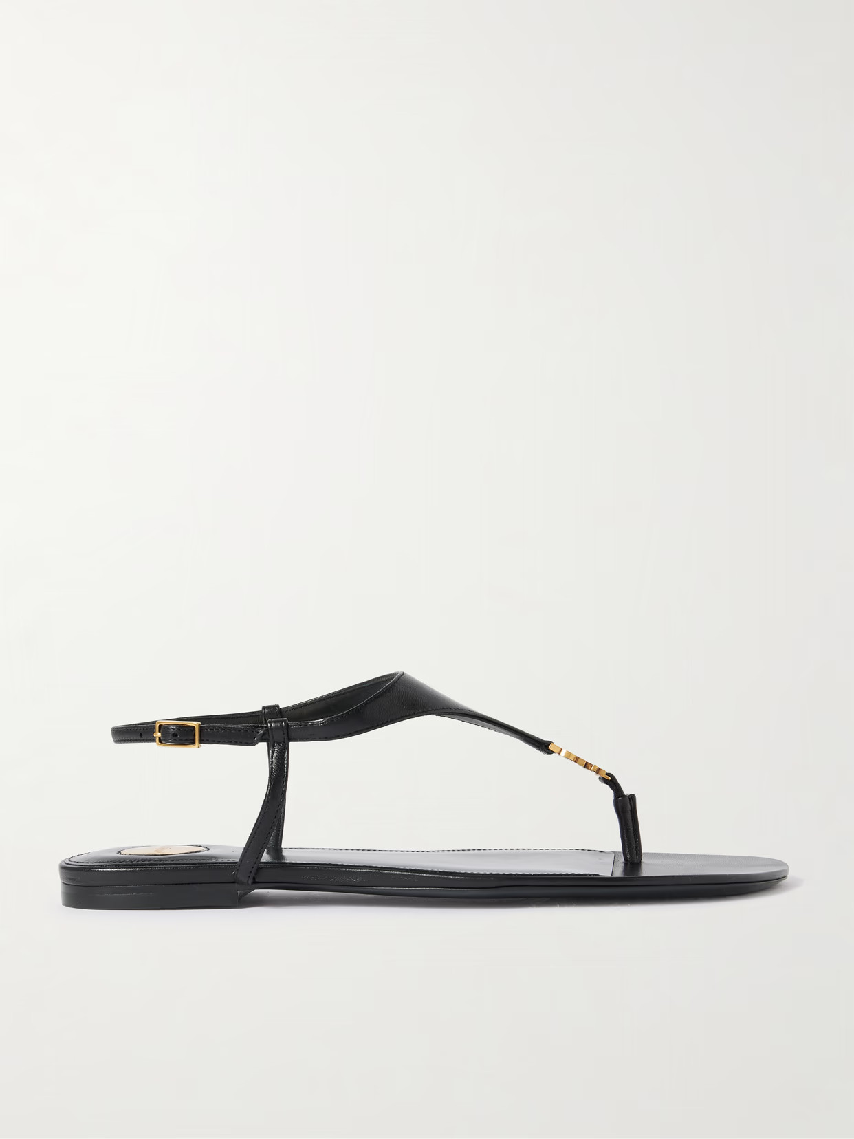 SAINT LAURENT - Cassandre Logo-embellished Leather Slingback Sandals - Black | NET-A-PORTER (US)