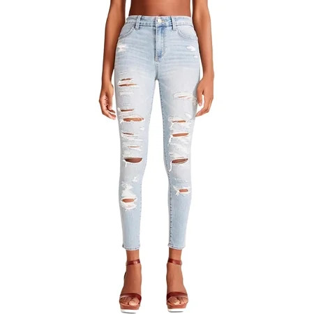 Madden Girl Womens Rocker High Rise Distressed Skinny Jeans Blue 31 | Walmart (US)