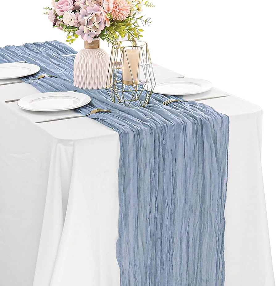 JALANCY Dusty Blue 10FT Cheesecloth Table Runner Boho Gauze Fabric Table Runner Rustic Sheer Runn... | Amazon (US)