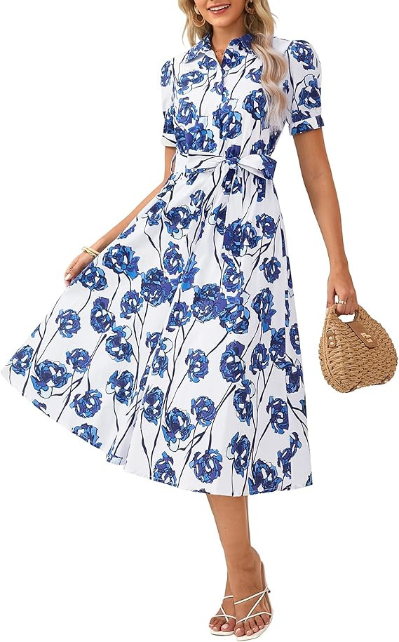 GRACE KARIN Womens Cotton Summer Boho Midi Dresses 2026 Puff Sleeve Shirt Dress Flowy Floral Wedd... | Amazon (US)