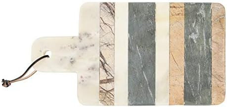 Bloomingville 15" L Rectangle Marble Cheese Stripes, Handle & Leather Strap Cutting Board, Green | Amazon (US)