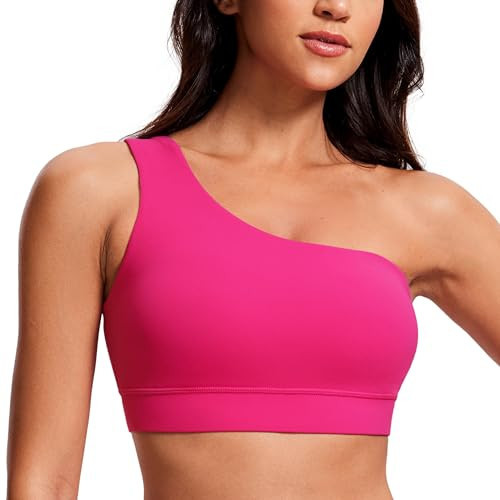 CRZ YOGA Butterluxe Womens One Shoulder Sports Bra - Sleeveless One Strap Low Impact Asymmetrical Workout Yoga Tops Granita Pink XX-Small | Amazon (US)