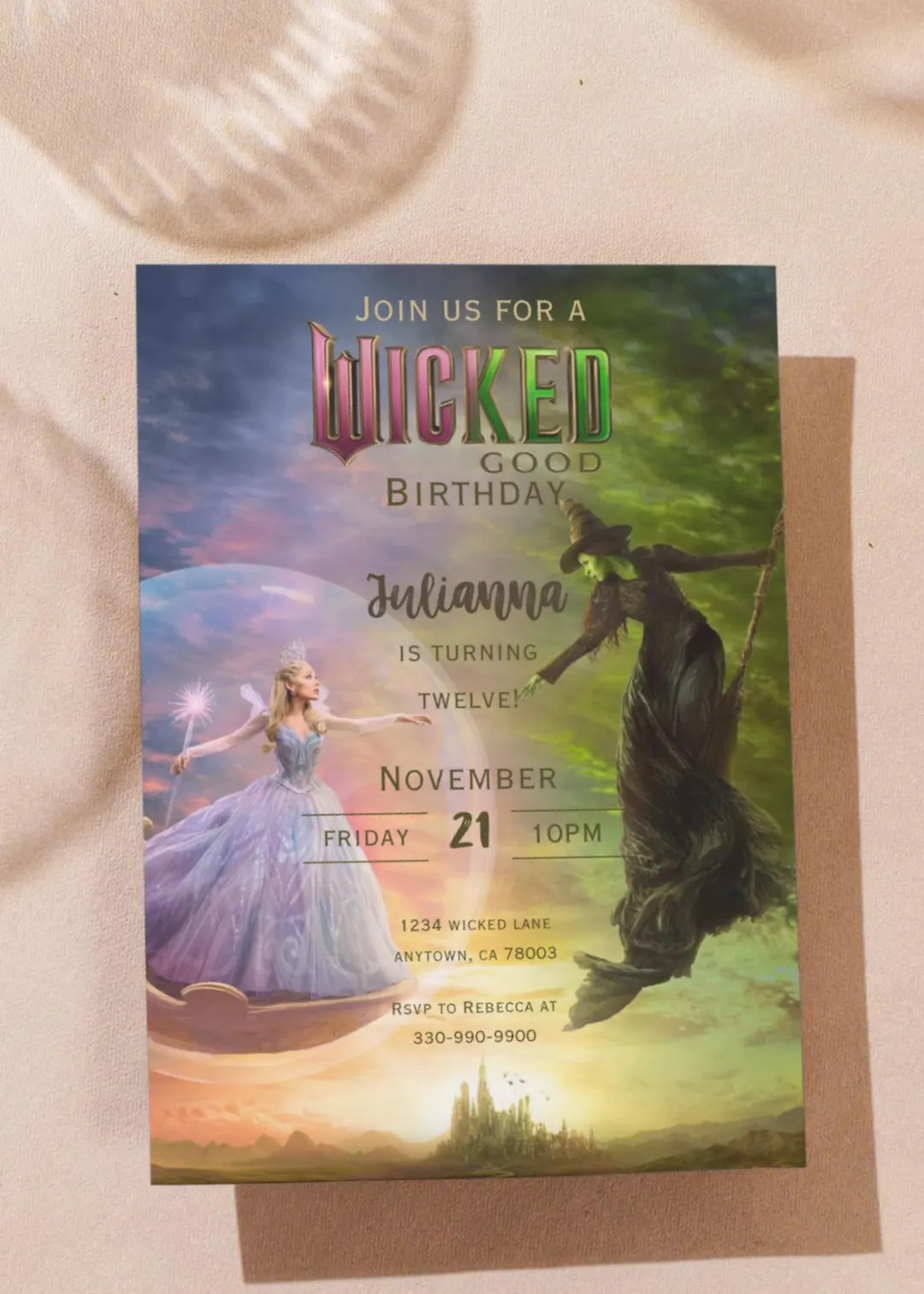 Wicked birthday party invitation, wicked party invitation, Elphaba and Glinda theme, wicked 2, wi... | Etsy (US)
