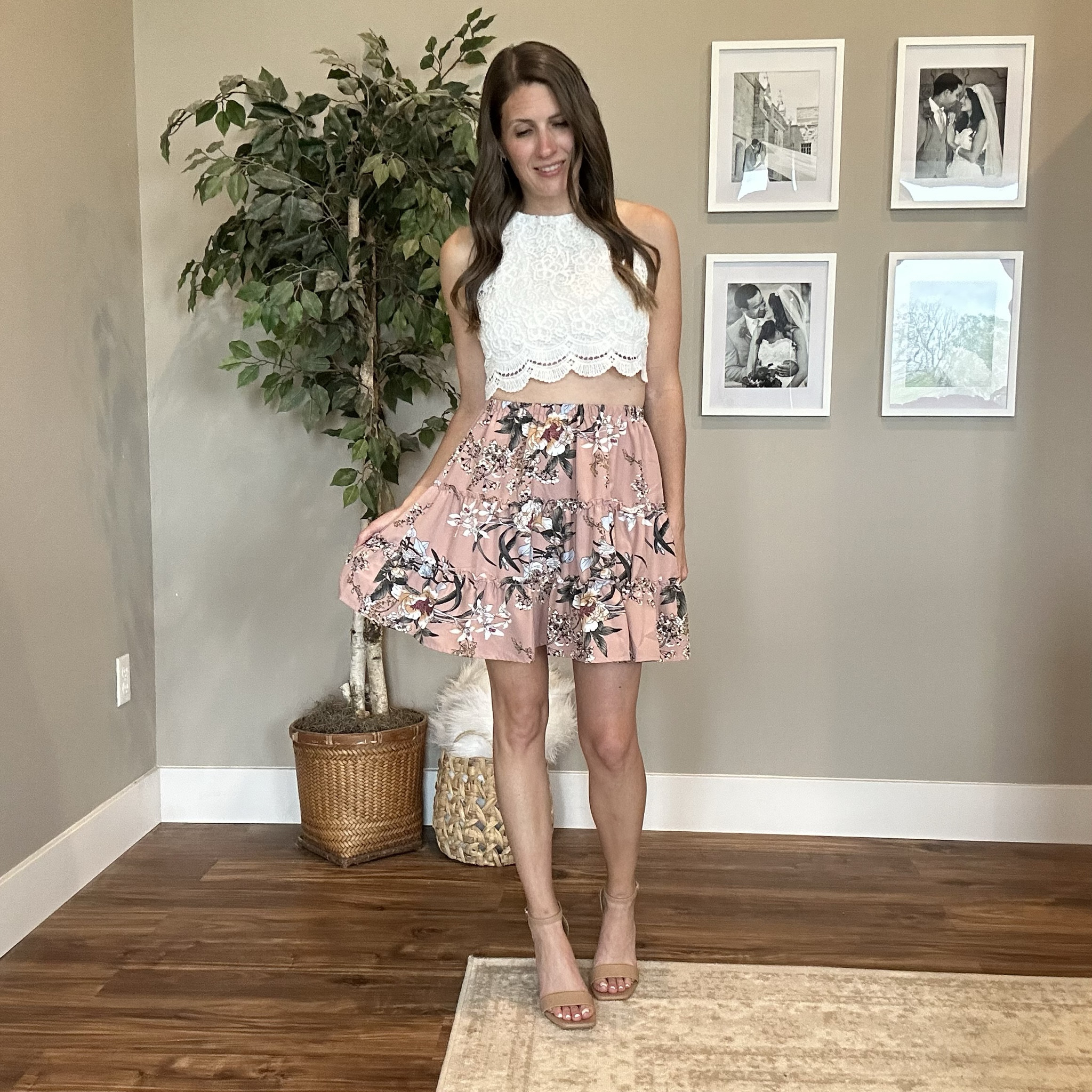 Loooove this two piece! The top is lined and ties at the neck and lower back. Don’t even need to wear a bra! The lace covers everything 😉. Great party or concert dress! 

#LTKSeasonal #LTKwedding #LTKfindsunder50