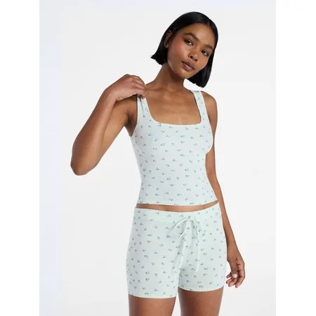 No Boundaries Cotton Stretch Ribbed Tank Top and Shorts Pajama Set Women s XS-XXXL | Walmart (US)