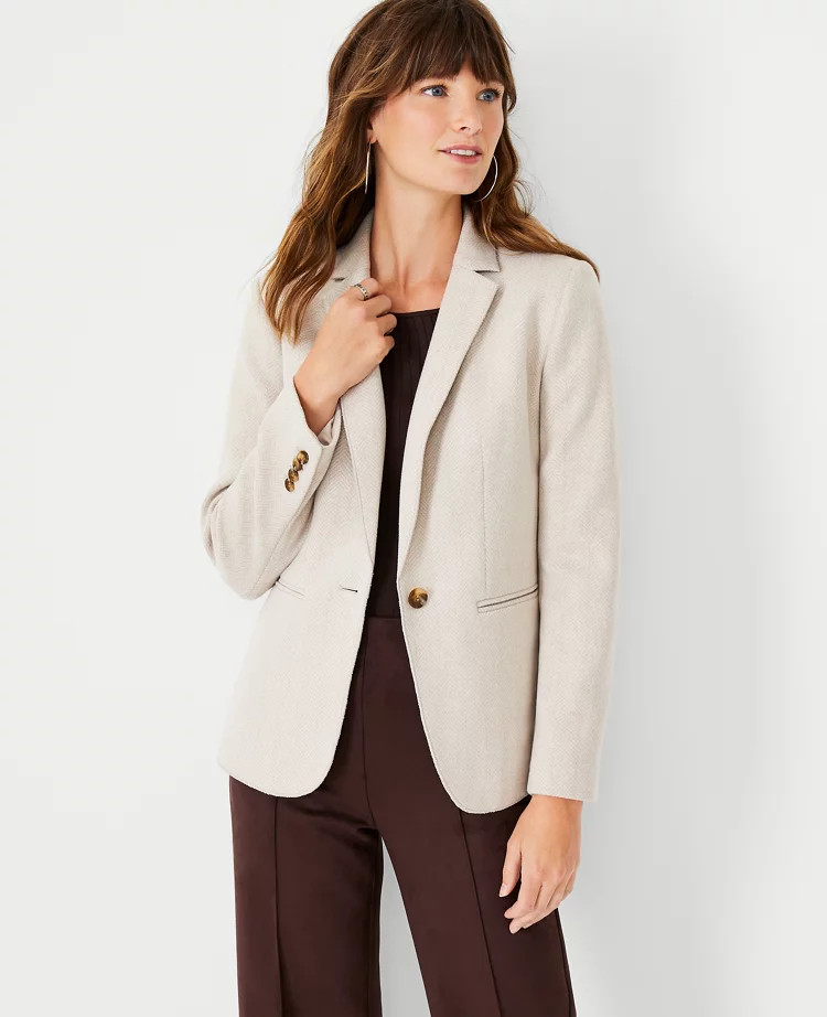 The Hutton Blazer in Herringbone Knit | Ann Taylor (US)