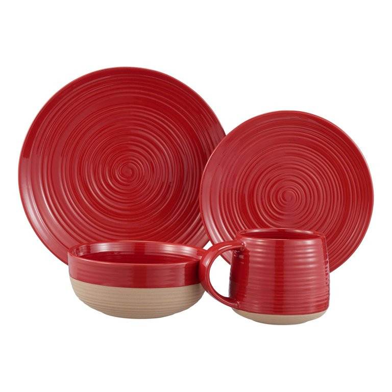 Better Homes & Gardens Artisanal Clay Stoneware 16-Piece Dining Set, Red | Walmart (US)