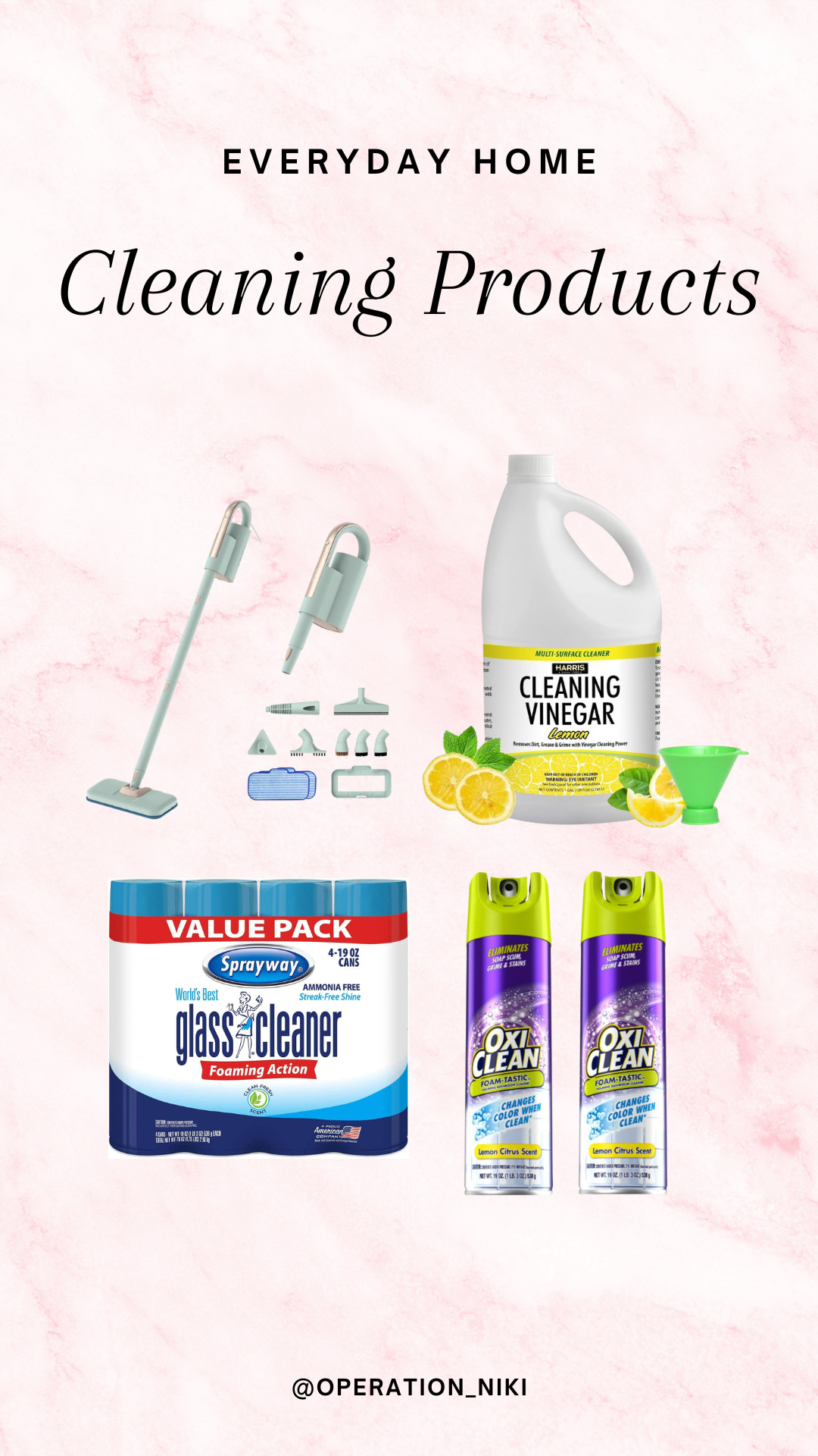 Everyday home cleaning made easy! ✨ A little cleaning vinegar, a steam mop that transforms into a handheld, streak-free glass cleaner, and Oxi Clean foam for the toughest spots—these are the go-to essentials for keeping things fresh and spotless! Follow for more @OPERATION_NIKI on IG, TikTok, & Facebook sahm, mom essentials, kitchen clean, home appliances, life hack, work from home, cleaning products, home, cleaning inspo, kitchen ideas, wedding guest dress, stay at home mom, deep clean, kitchen restock, cleantok, refill, kitchen home appliances, organization laundry, detergent, soap, dispenser, bathroom, organization, fridge organizers 

 #LTKHome #LTKFindsUnder50 #LTKStyleTip