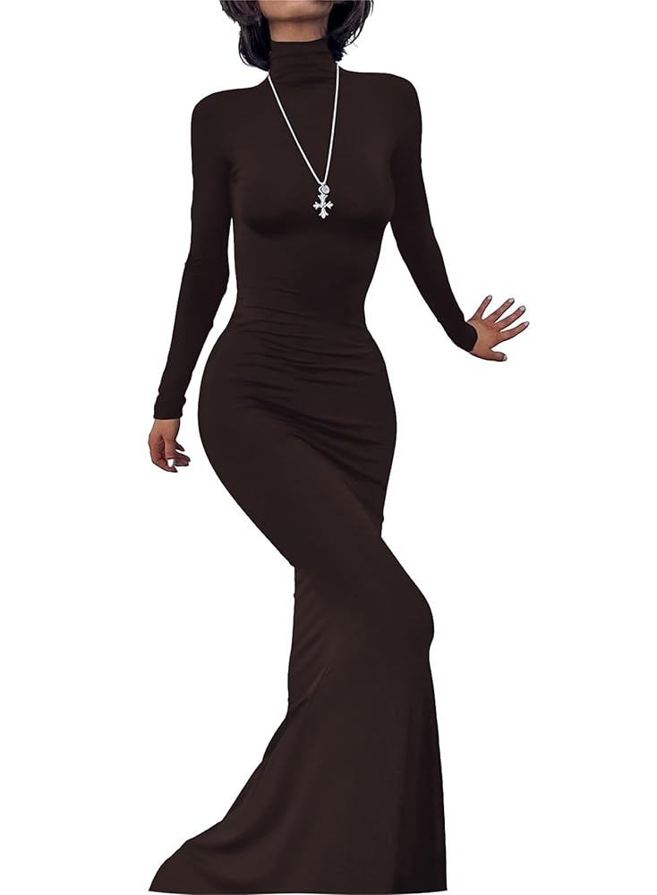 Long Sleeve Maxi Dress for Women - Casual Turtleneck Bodycon Formal Dresses Elegant Mermaid Hem 2... | Amazon (US)