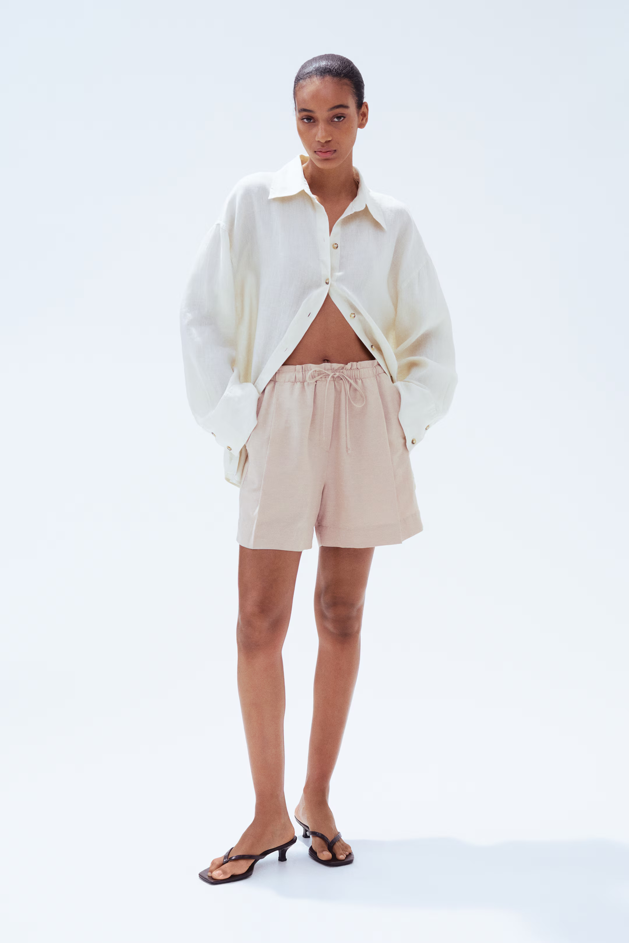 Linen-Blend Drawstring Shorts | H&M (US + CA)