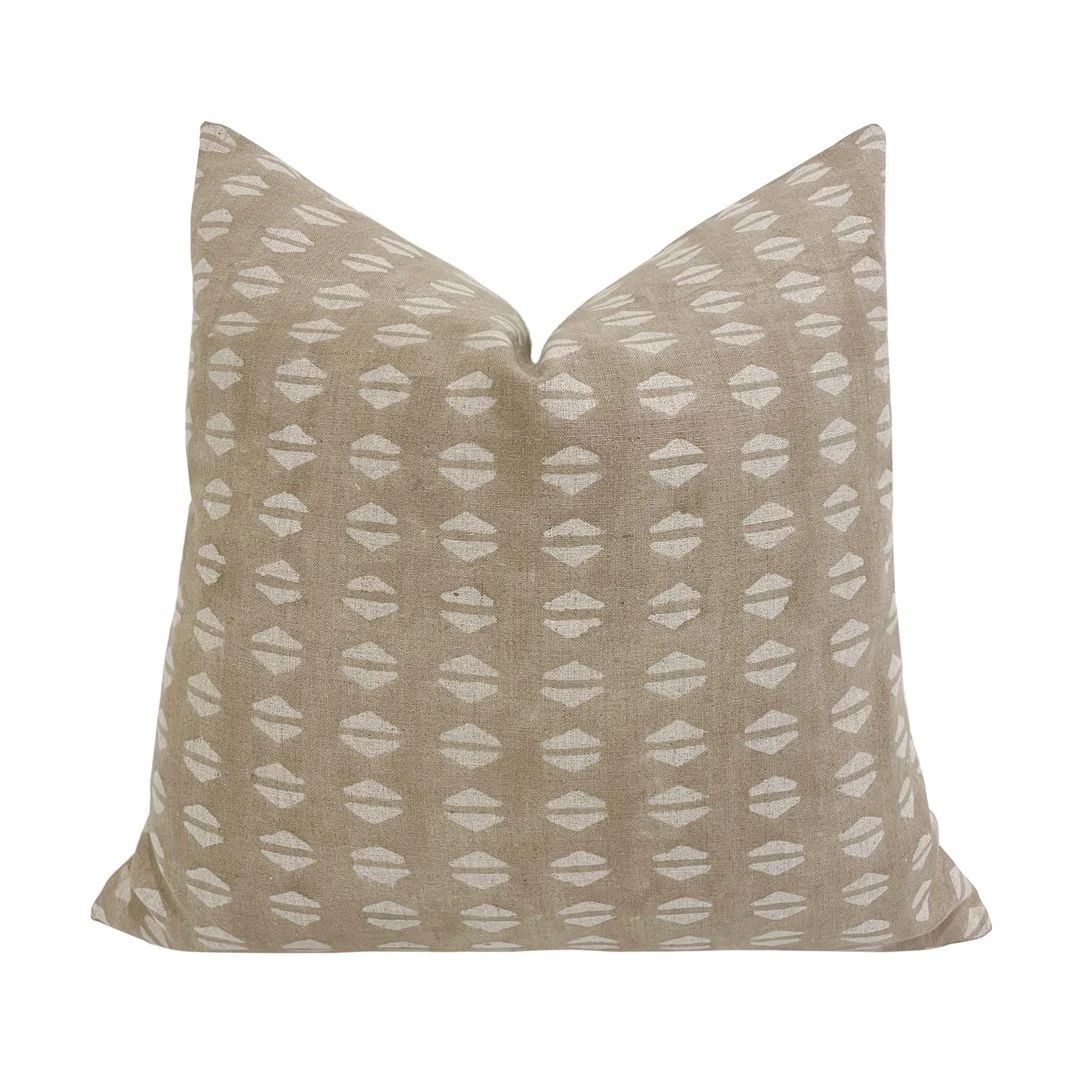 ASHTON  || Designer Tan Linen Pillow Cover, Block Print Pillow, Beige Pillow, Linen Pillow | Etsy (US)
