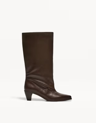 Bershka Wide-leg high-heel boots in brown | ASOS (Global)