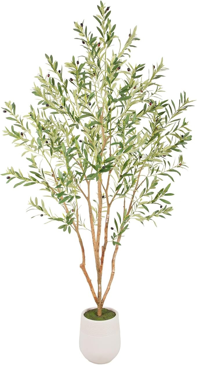 Bellacat 7ft Super Fuller Faux Olive Tree with White Decorative Planter & Multiple Real Wood Trun... | Amazon (US)