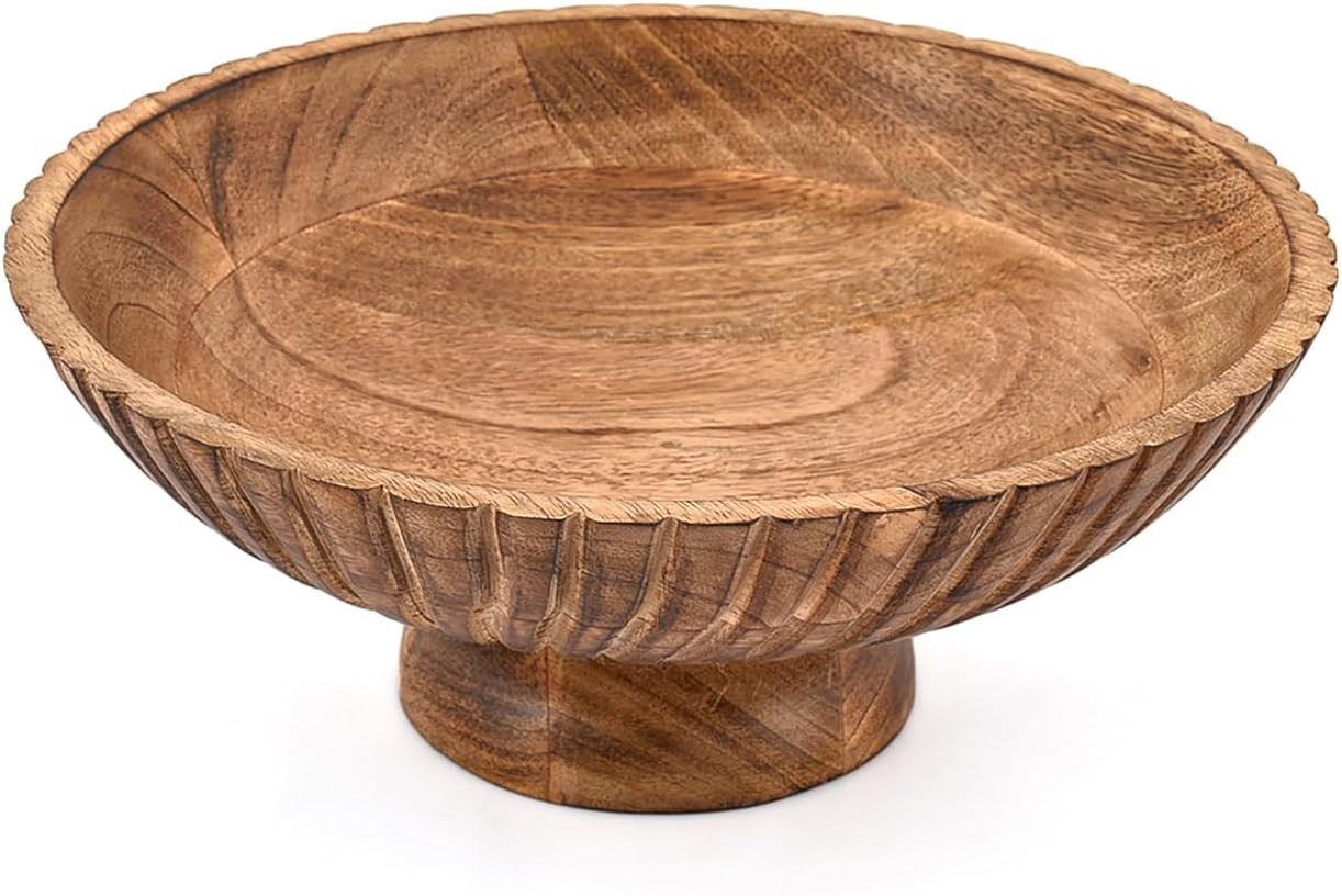 BHAVATU Decorative Bowl Mango Wood Decorative Kitchen Countertop & Dining Table Centerpiece (12" x 12" x 4.75") | Amazon (US)