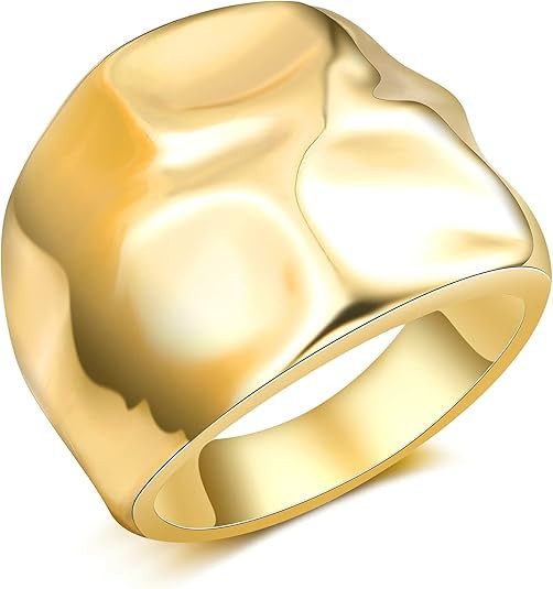 Chunky Dome Statement Ring - 18K Gold Plated Wide Band Ring with Hammered Design, Modern Sculptur... | Amazon (US)